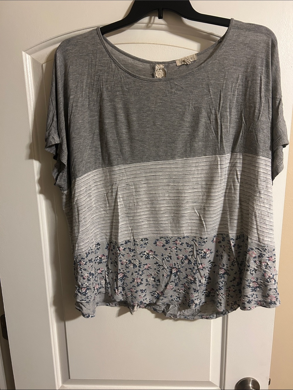 loralette Gray Striped & Floral Short Sleeve Tee